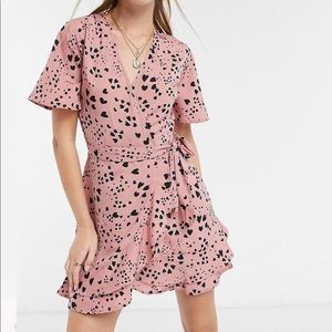 ASOS wrap front mini dress dusty -pink/heart print